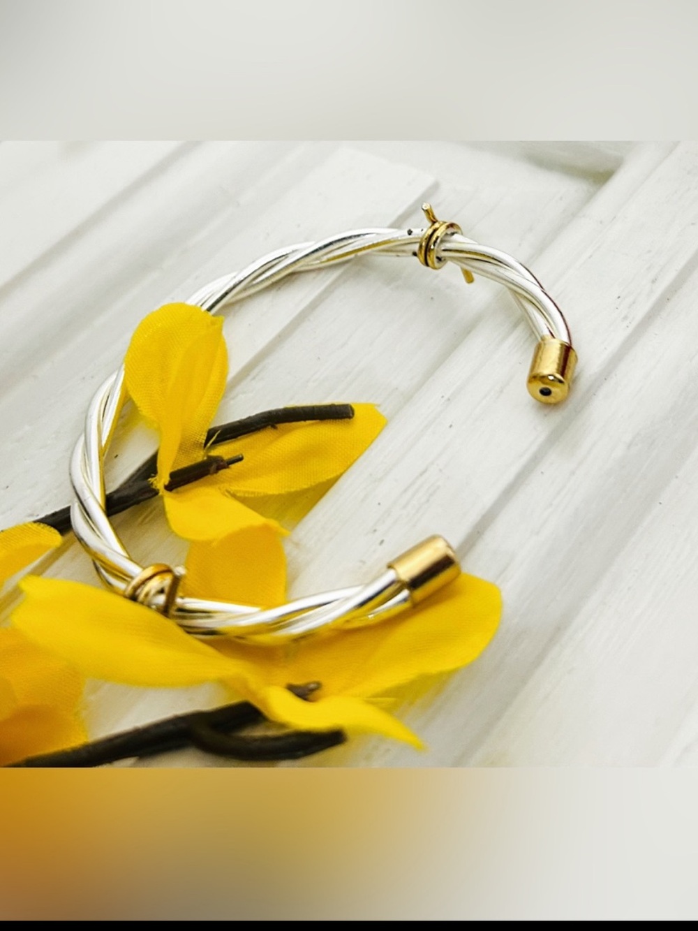 Elegant Two-Tone Twisted Cable Cuff Bracelet - Silver and Gold - Picture 11 of 11